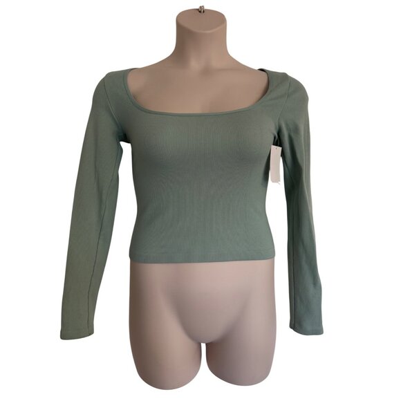 Elodie Ribbed Stretched Square Neck Size L/XL Mint Green Crop Top NWT - Picture 1 of 5